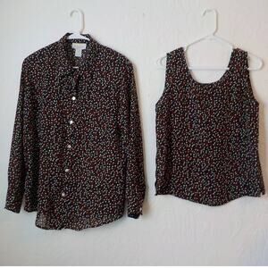Vintage Jordan Polka Dots 2 Pieces Set Button Up Shirt and Tank Top Women Size M